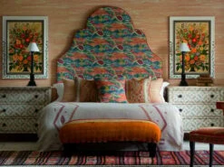 Vibrant Embroidered Landscape Cushion 2 Vibrant Embroidered Landscape Cushion -Andrew Martin Store 1095845 chloe headboard in meadow multi puff orange wallpaper sandro chest puff orange freida sunset meadow multi cushions constantine stool med