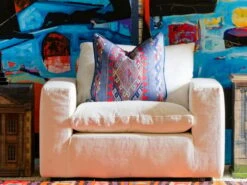 Cushion With Intricate Print In Denim 3 Cushion With Intricate Print In Denim -Andrew Martin Store 1095988 truman chair white linen philippo jacopo side tables freida denim cushion lifestyle sml