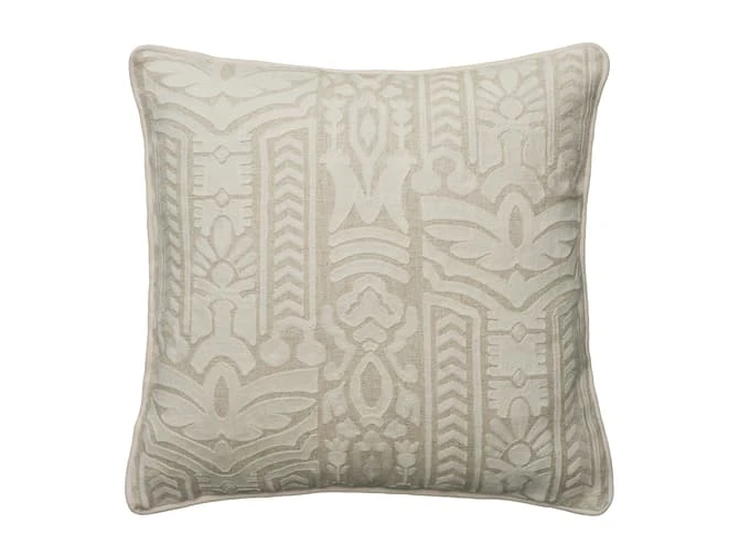Embroidered cushion in totem linen in ivory Embroidered Cushion In Totem Linen In Ivory -Andrew Martin Store 128004 totem ivory sml medici chalk