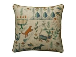 Embroidered Cushion In Scout Linen In Forest