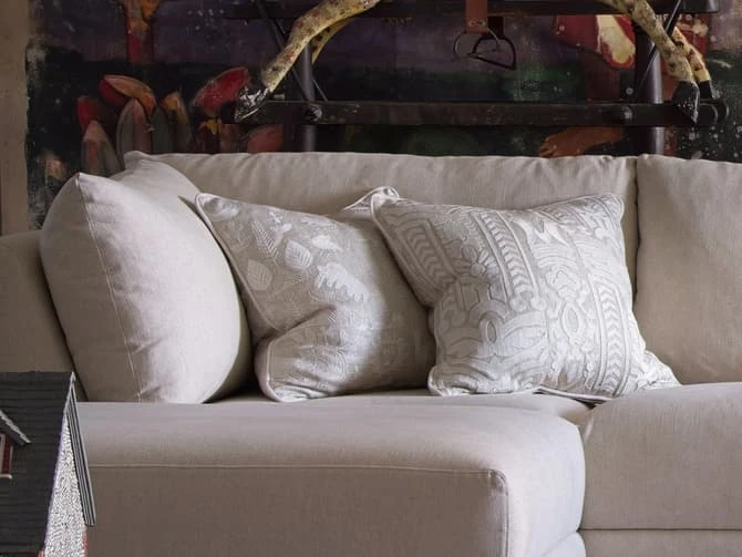 Embroidered cushion in totem linen in ivory Embroidered Cushion In Totem Linen In Ivory -Andrew Martin Store 128315 bundum sofa totem and scout cushions lifestyle sml