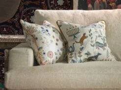 Embroidered Cushion In Scout Linen In Forest -Andrew Martin Store 128354 fable woodland and scout forest cushion strand in shuttle natural yurt ember backdrop sml