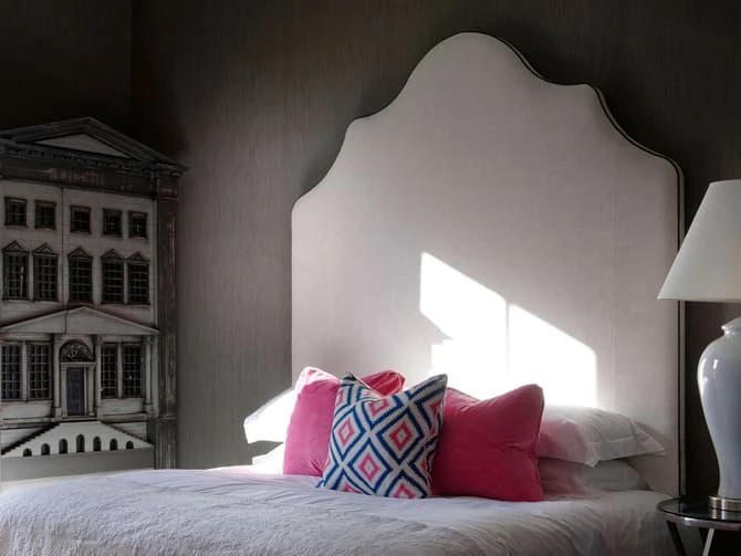 Bold geometric cushion Bold Geometric Cushion -Andrew Martin Store 13214 jonty custom headboard in bomore ivory with leto custom sofa in glacier paradise