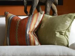 Cushion With Vertical Stripe In Brick Orange -Andrew Martin Store 138669 nineveh brick jericho green cushion lifestyle sml