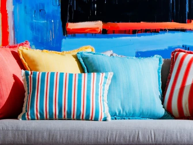 Striped outdoor cushion Striped Outdoor Cushion -Andrew Martin Store 151045 capri cushion selection 1 ltsunsml