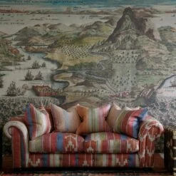 Constantinople Wallpaper, Large Panel A + B -Andrew Martin Store 214550 constantinoplewallpaper nicklebysofaindusbrick scattercushionsindusbrickoxusmultiandelbrusmulti