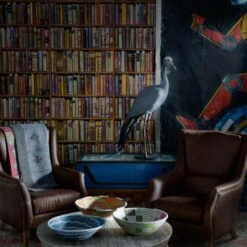 Library Wallpaper - Multi Wallpaper -Andrew Martin Store 215558 chelsea chair plain chestnut and balzac coffee table