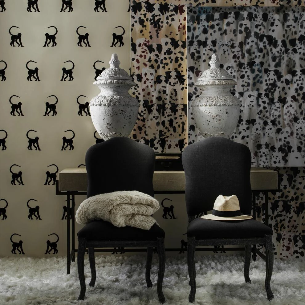 Cheeky Monkey Ebony Wallpaper Cheeky Monkey Ebony Wallpaper -Andrew Martin Store 215947 cheeky monkey ebony wallpaper cecile dining chairs mabel console table