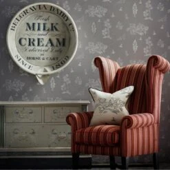 Wychwood Dusk Wallpaper -Andrew Martin Store 240500 15316 winston chair in cuchillas multi fabric with cushion in friendly folk dusk fabric and wychwood dusk wallpaper