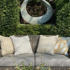 Ostuni Stripe Ochre Outdoor Cushion -Andrew Martin Store 249997 ochre outdoor cushions 2
