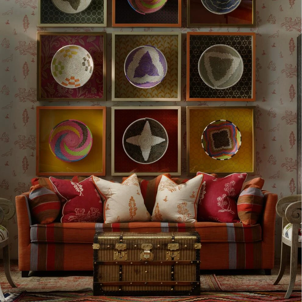 Wychwood Huntsman Red Wallpaper Wychwood Huntsman Red Wallpaper -Andrew Martin Store 252517 15213 bloomsbury sofa in es cavalet 3 fabric with friendly folk huntsman red and melon orange cushions and wychood huntsman red wallpaper