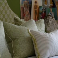 Bud Leaf Fabric 1 Bud Leaf Fabric -Andrew Martin Store 257165 bud pollen and picket leaf cushions with desert island trim in palm